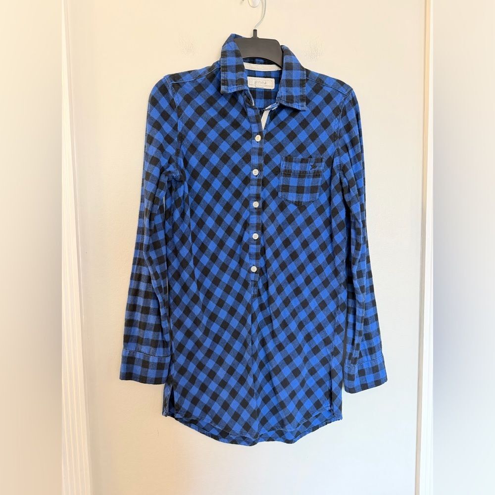 Aerie Y2K Blue and Black Checkered Button Down Nightgown - Size Small